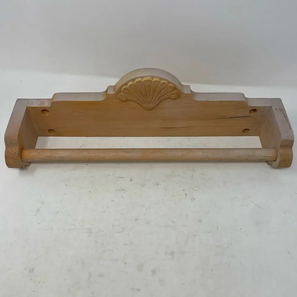 Vintage 1990s Wooden Towel Bar Seashell Fan Chalk Paint